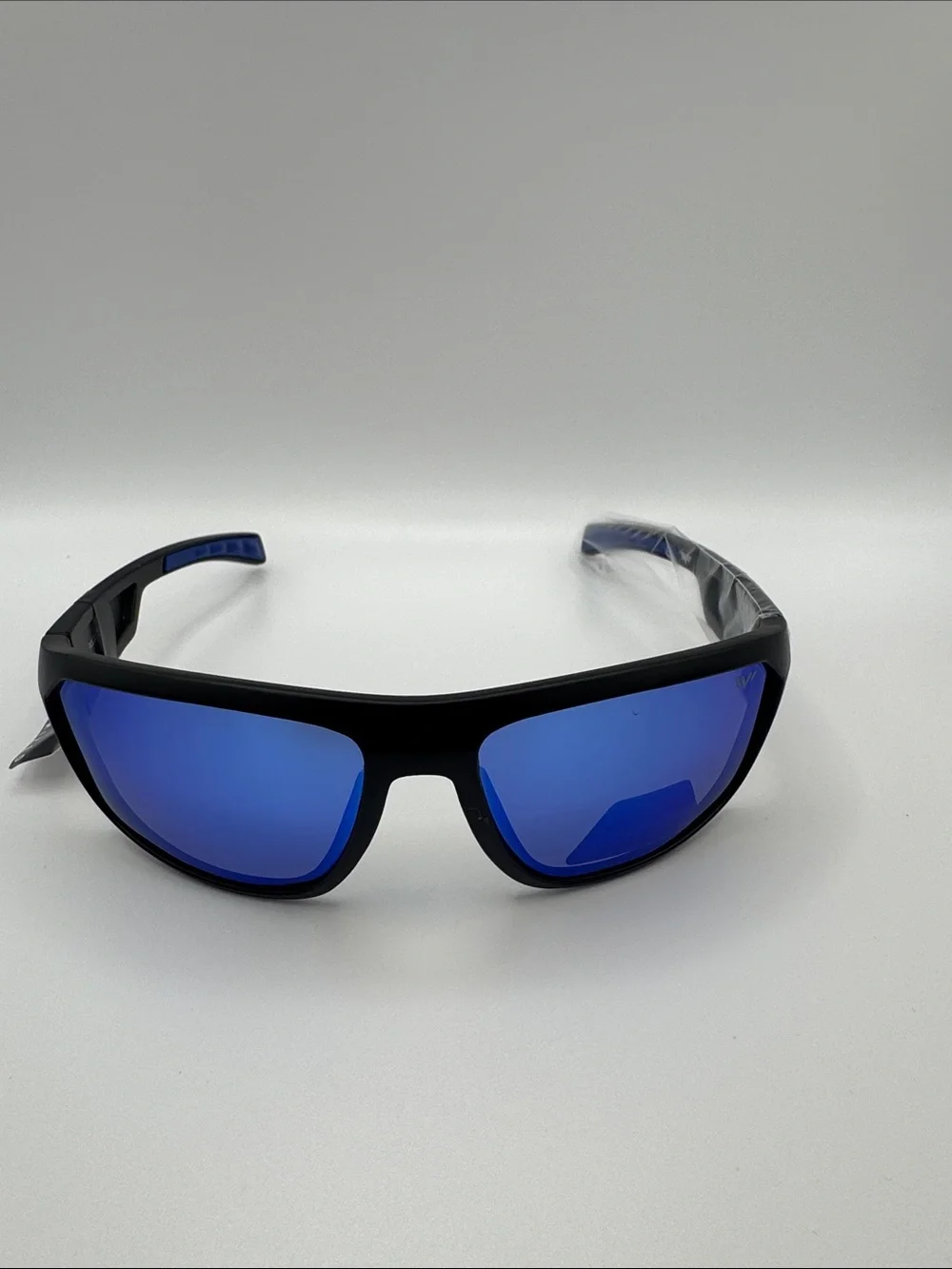 Sport Wrap Sunglasses with Blue Mirror Lenses